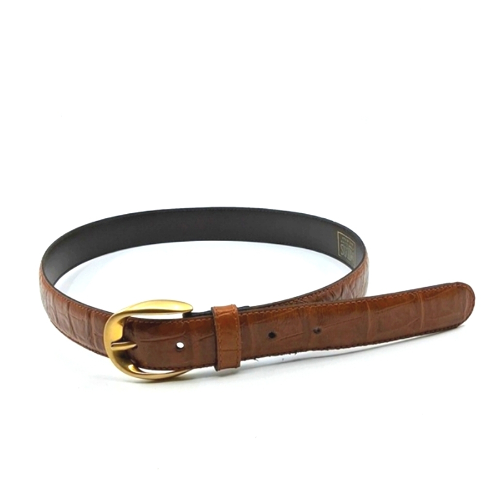 Womens Milos Genuine Leather Brown Belt W/ Gold Hardware  Made In ITALY